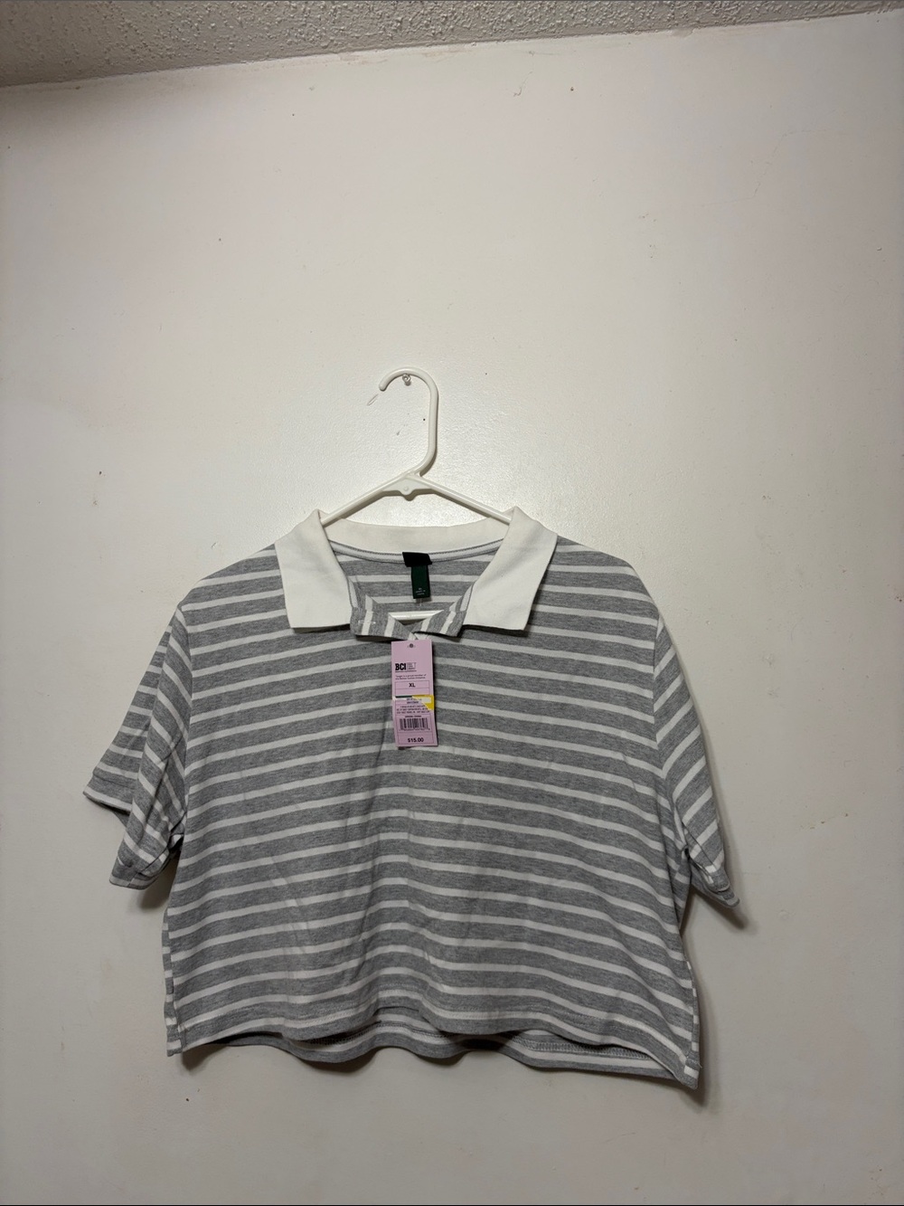 wild fable Gray & White Striped Cropped Polo